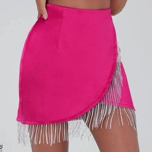 hot pink rhinestone fringe skirt
